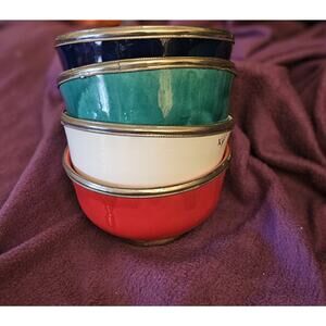 Moroccan Glazed Bowls With Berber Silver Trim Set Of 4 Bowls